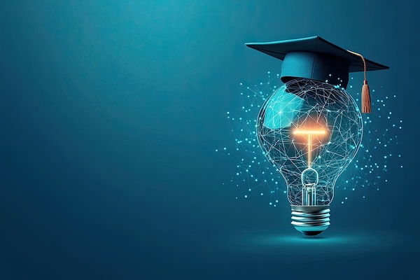 Lightbulb with graduation cap
